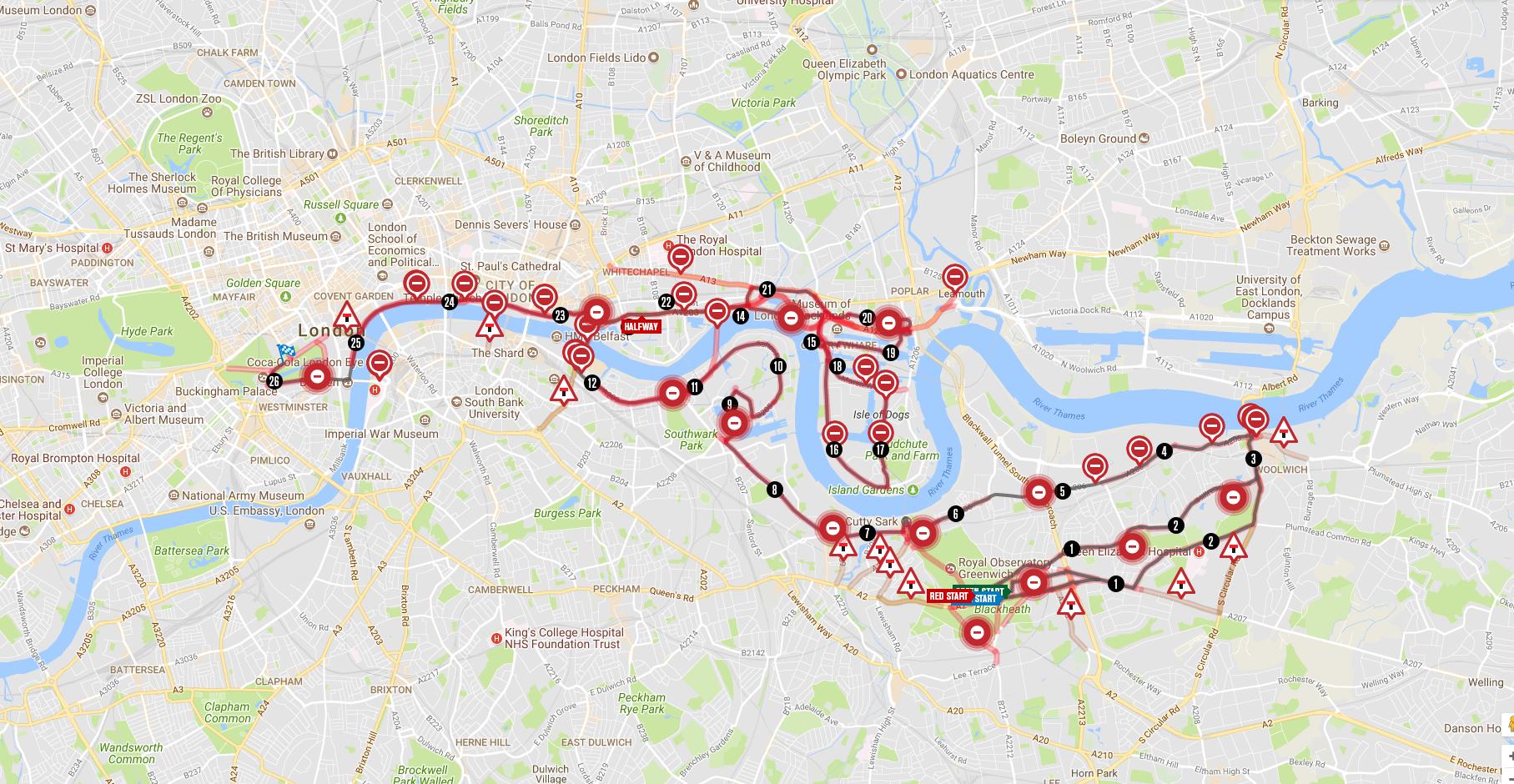 London Marathon road closures