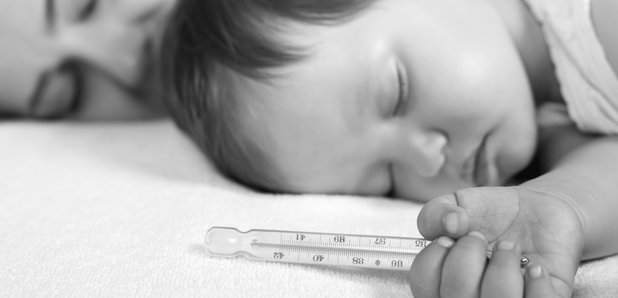 Baby and mum with thermometer 