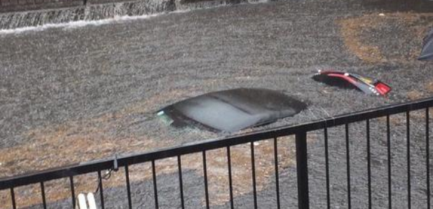 Car submerged in flood