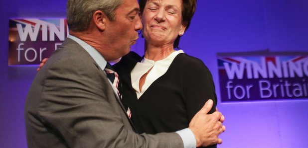 Diane James embraced by Nigel Farage