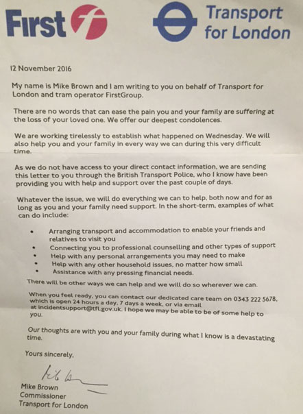 Croydon Tram letter