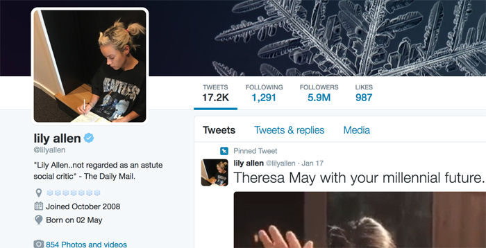 Lily Allen Twitter Profile