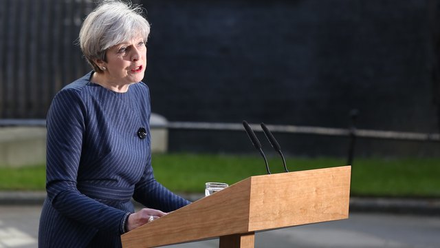 Theresa May general election podium