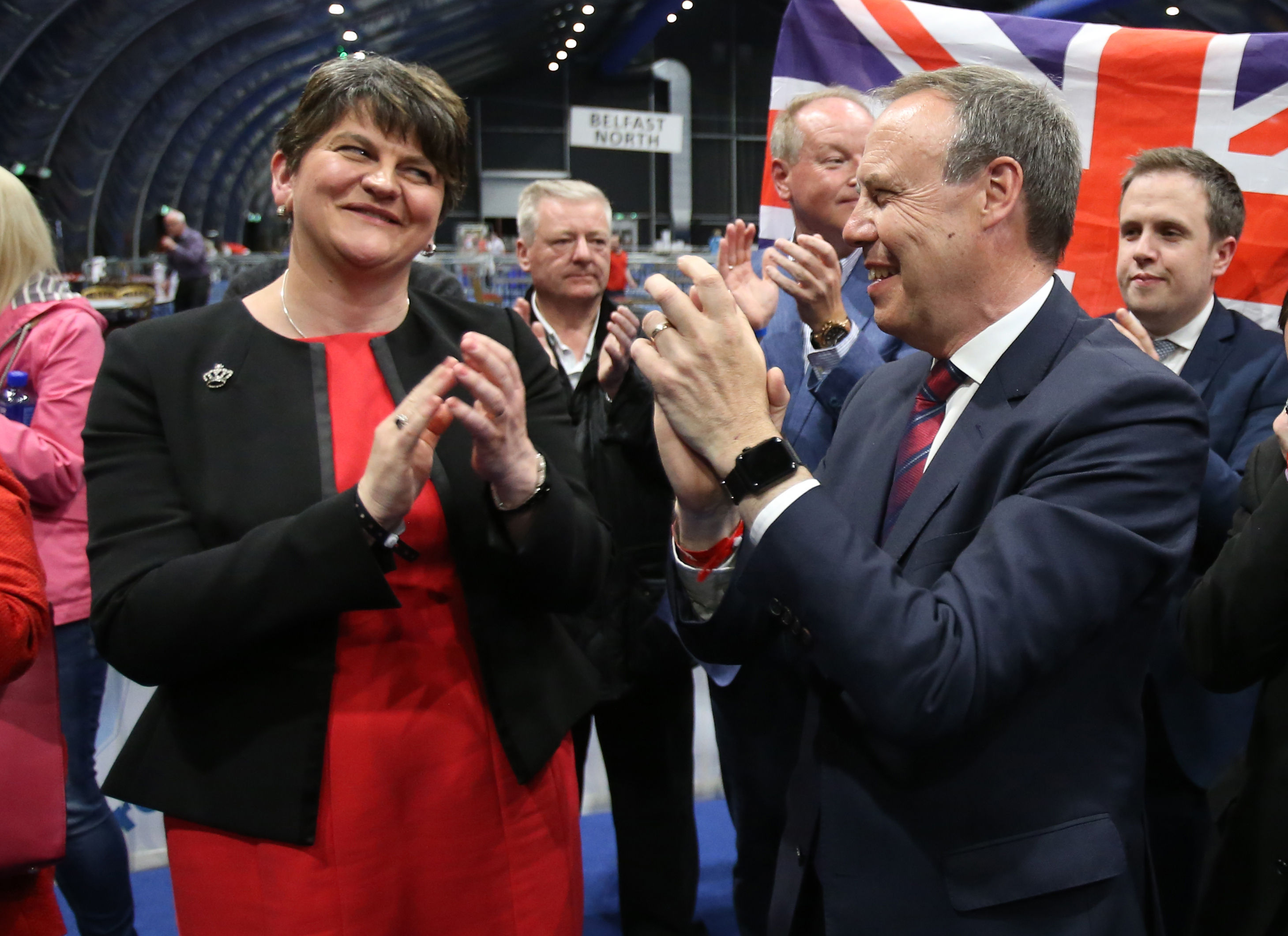 Victorious Arlene Foster and Deputy Leader 